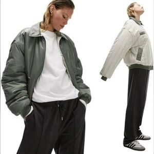 TOPSHOP Reversible Khaki Green and STRIPE Bomber Jacket